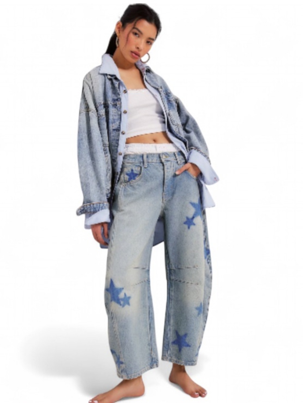 SOLD LIKE ITEMS IN CLOSET! 
Free People Shadow Patch Star Good Luck Barrel Jeans